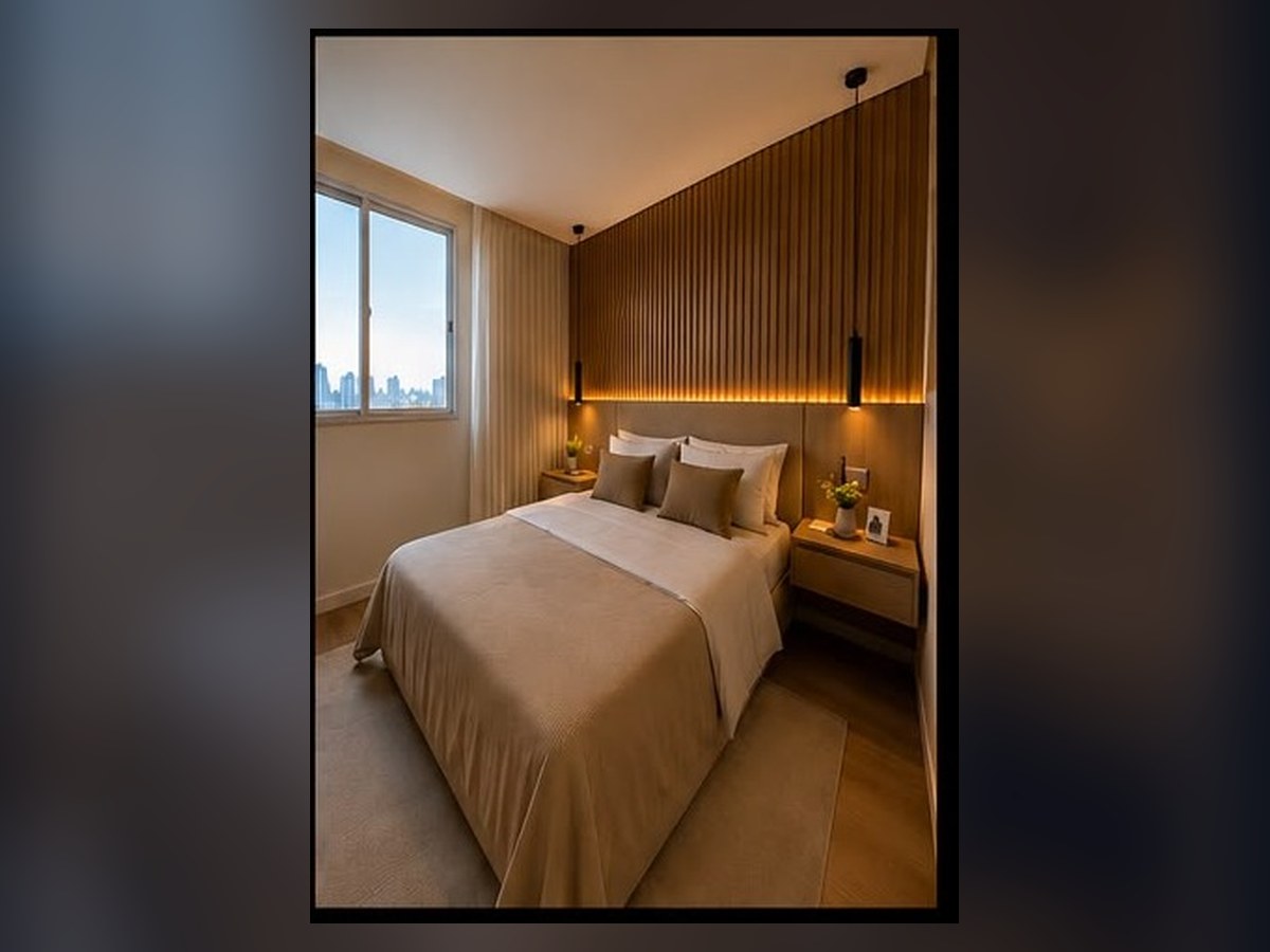 Metrocasa Santo Amaro: dormitório com painel ripado e iluminação embutida — imagem 4 de 4